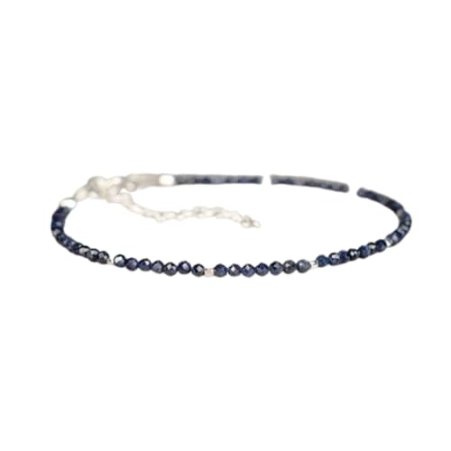 Bracelet en saphir bleu perles 2mm facettes et fermoir réglable argent