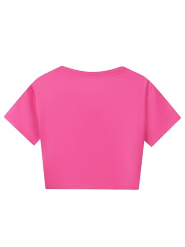Kids Girls Sports Outfits Cotton Short Sleeve T-shirt Shorts Set For Summer Casual Workout Dance Hot Pink 7-8 Years2