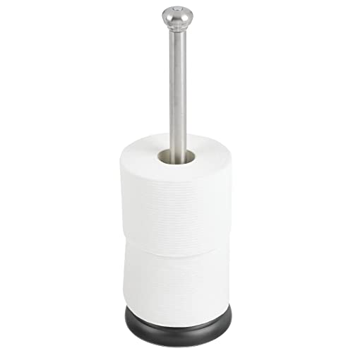 mDesign Metal Toilet Roll Holder — Contemporary Toilet Roll Dispenser Ideal for Bathrooms — Freestanding Toilet Paper Holder with Space for 3 Rolls — Silver/Black