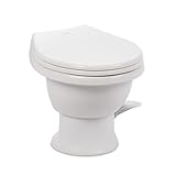 Dometic Model 411 Complete RV Toilet – Round Porcelain Bowl, Universal Fit & 2-Bolt Mount, Low-Profile 13–5/8' Seat Height, Gravity Flush Toilet with Soft-Close Seat, White (9610008263)