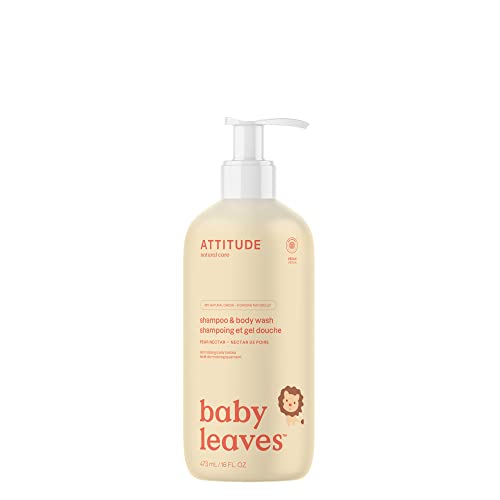 ATTITUDE 2-in-1 Shampoo and Body Wash for Baby, EWG Hypoallergenic Plant- and Mineral-Based Ingredients, Vegan and Cruelty-Free, Pear Nectar, 16 Fl Oz