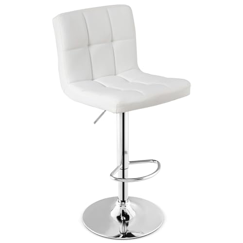 RELAX4LIFE Tabouret Bar, Chaise de Bar Pivotante en Cuir PU, Hauteur Réglable 65-85 CM, Siège Rembourré, Dossier Incurvé, Repose-Pieds, Base Chromée,...