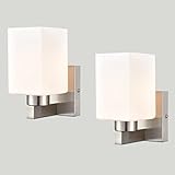 DEYNITE Bathroom Light Wall Sconces Lighting Set of Two Brushed Nickel with Milky White Glass Shade