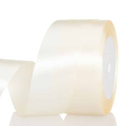 Image of ATRBB 25 Yards 1-1 /2 inch Ivory Satin Ribbon for Gift Wrapping | Wedding, Bows, Colorfast Polyester Fabric Thick Ribbon for Bouquets Party Decor Crafts Handmade Flower DIY