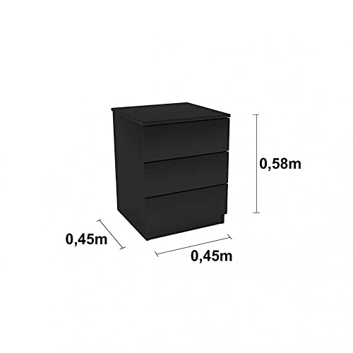 Mesa de Cabeceira 3 Gavetas Veronna Tcil Móveis Preto