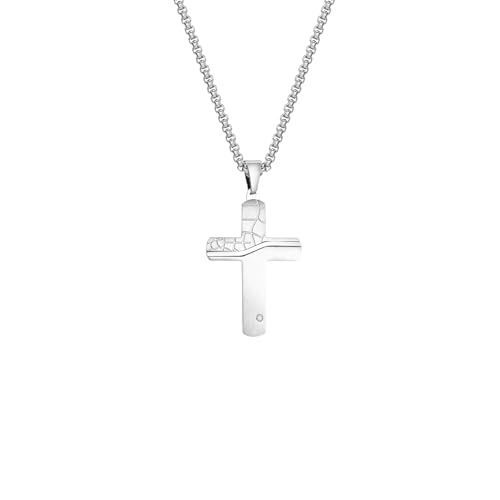 KDFIYSCV collar de cruz de hombre, collar colgante con textura de color plata y cadena de caja, regalo de joyería anti-alergias para él
