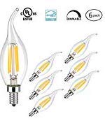 Led Candelabra Bulb, GOODIA E12 Base 4W COB LED Filament Flame Tip Vintage Candle Light Bulb for Home,Kitchen,Dining Room,Bedroom,Living Room,40W Incandescent Replacement,6 Pack