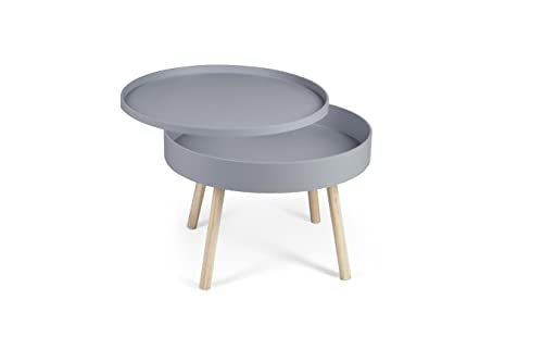 LIFA LIVING Mesita Auxiliar Gris de Centro, Mesita de café con cajón, Mesita de Camilla, Redonda y Cuatro Patas, Madera, 60 x 60 x 44 cm Cover
