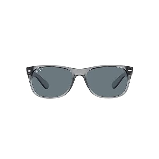 Ray-Ban Óculos de sol RB2132 New Wayfarer Square, Cinza transparente/azul escuro polarizado, 58 mm