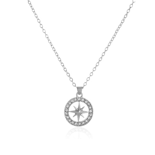 BCHMN Collier en Acier Inoxydable Argent Stray, Collier Unisexe Stray, Chaîne Pendentif Boussole Kpop avec 1 Autocollant SKZ, Cadeau Article de Fan Stray pour...