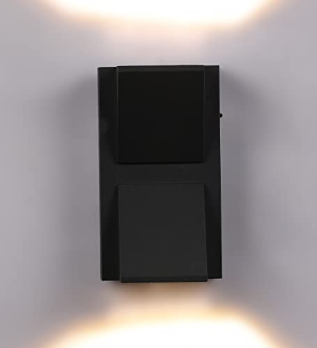 Image of SAH Led Metal Outdoor Wall Light, Black, Waterproof, Warm White for Entryway, Gardens, Pathways, Vanity, Pool Side, Outdoor Stairs and Walls (Modern, 2) (UP-Down, Pack of 2)