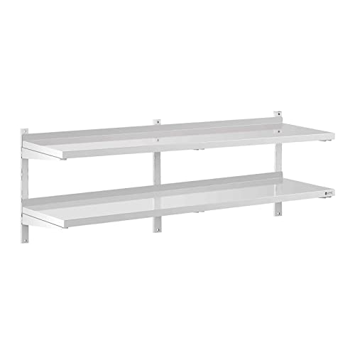 Royal Catering Estante De Pared Metálico Estantería Para Cocina RCWR-1800.4 (Capacidad: 40 kg, Acero Inoxidable, 2 baldas, 40 x 180 cm)