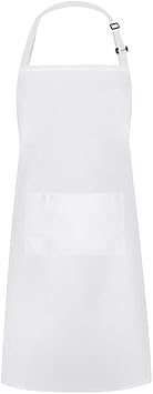 Kitchen Adjustable Bib Apron with 2 Pockets Chef Cooking Kitchen Aprons Women, Men with Long Tie - White