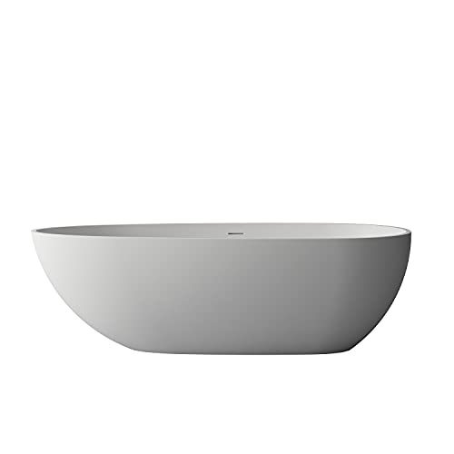 Liviza 60" Bathroom Freestanding Bathtub, Solid Surface Bath Tub Made By Stone Resin, White Contemporary Soaking Bathing Tub #TOP4