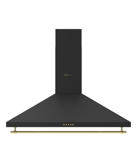 SOLTHERMIC H90PR CAMPANA DECORATIVA ESTILO RUSTICO NEGRA CON RIBETES DORADOS/ANCHO 90 CM / 2 LAMPARAS LED/FILTROS METÁLICOS / 550 m3, FILTROS LAVABLES ''ALTA GAMA''