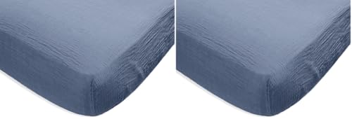 Image of SwaddleDesigns Softest Cotton Muslin Fitted Crib Sheet, Toddler Sheet for Boys & Girls, Fits Standard Crib Mattress (28 x 52 inches), Denim (Pack of 2)