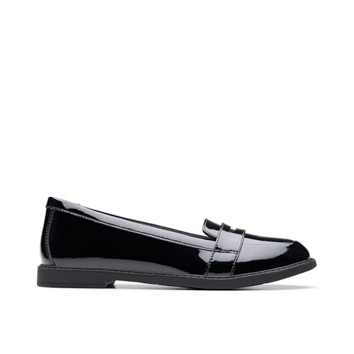Clarks Scala Mocasines juveniles de charol en charol negro, Black, 24 EU ancho