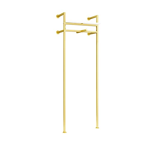 FURVOKIA Kreatives Wand-Kleiderständer, 1 Etagen, Kleidungsgeschäft, bodenstehender Kleiderständer, Organisation, Kleidung, Metall, Hängestange, Aufbewahrungsschuhe, Taschen, Regal (61 cm L, Gold B) Cover