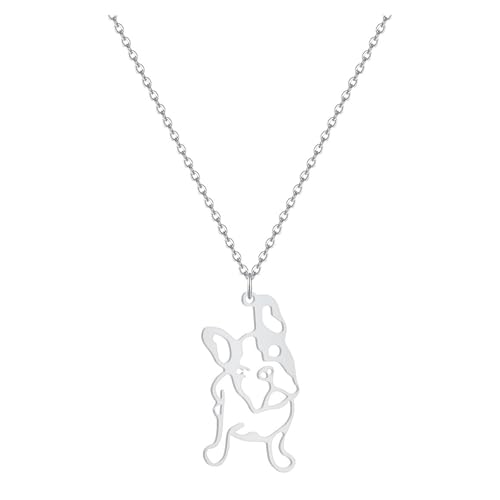 MYSUNBAR Französische Bulldogge Anhänger Halskette French Bulldog für Damen, Junge Mädchen, hergestellt aus 925 Sterling Silber, Anhänger Hund mit 40cm Kette