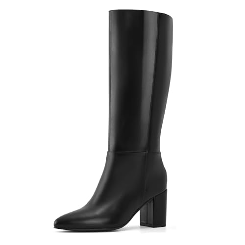Image of Shoe'N Tale Knee High Boots for Women Chunky Block Heel Fall Winter Pointed Toe Boots