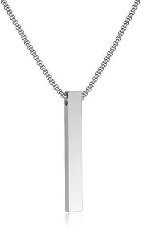 NAIQUBE Rectangle Bar Pendant Necklace For Men Stainless Steel Box Chain Pendant Men’s Necklace Jewelry Length 22inch Csilver
