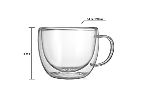 Cnglass Double Wall Glass Cappuccino Mugs 8.1Oz,Clear Insulated Glass Coffee Mug With Handle For Espresso,Latte,Tea,Set Of 2 #TOP2
