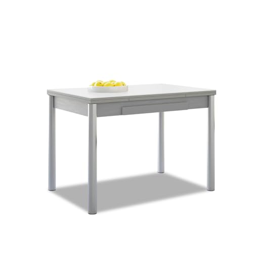 Astimesa - Mesa de Cocina Extensible - Estructura Aluminio Tapa Laminado - Color Blanco - Ideal para Espacios Pequeños - Medidas: 90 x 50 cm - Extensible: 140 x 50 cm
