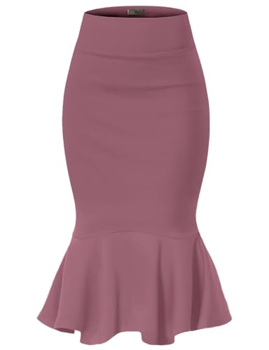 Image of HyBrid & Company Womens Premium Nylon Ponte Stretch Office Fishtail Pencil Skirt High Waist Made in The USA Below Knee