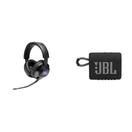 Image of JBL Quantum 400 - Wired Over-Ear Gaming Headphones with USB and Game-Chat Balance Dial - Black, L & Go 3: Portable Speaker with Bluetooth, Built-in Battery, Waterproof and Dustproof Feature - Black