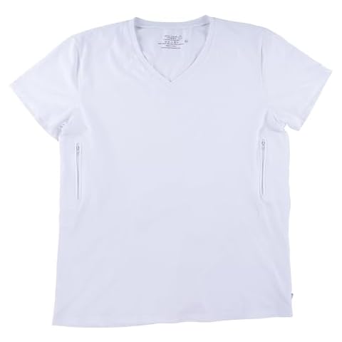 Clever Travel Companion Men's Traveling Tee Shirt - 100% Pickpocket Proof V-Necked Cotton T Shirts - Short Sleeve Running Shirt - Sublimation Tees with 2 Secret Pockets for Holiday Tour (XXL, White) Cover