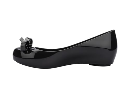 Melissa Ultragirl Bow II Flat - Versatile Slip-On Design - Stylish Flats for Women - Sweet Bow Detail - Comfy Fit - PVC & Metal Upper - Laminated Insole - Bubblegum Scent - Dressy Flats, Black, 9
