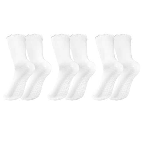 3 Paare Pilates Socken, Stoppersocken Damen Yoga Socken 35-42 Weiß, Erwachsene rutschfeste, Anti Rutsch Grip Socks mit Noppen, Geschenke für Frauen Pilates-Socken für Damen Yoga, Pilates