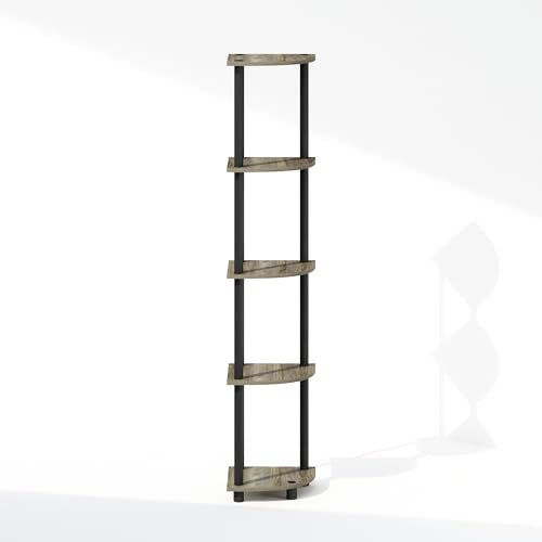 Image of Furinno Turn-N-Tube Storage Shelves, 5-Tier Book Shelf, Corner Shelf, Toolless Open Shelves, for Organization and Storage, Living Room, Home Office, Hallway, Bedroom, French Oak