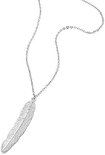 ALLY-MAGIC Silver Feather Necklace Long Leaf Pendant Necklace Jewelry for Women and Teen Girls Y4-YMXL