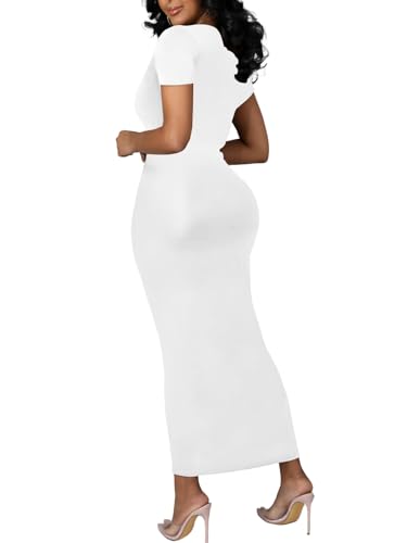 Image of Women's Long Bodycon Dresses Leopard Print Casual Maxi Club Party Tight Dress Short Sleeve