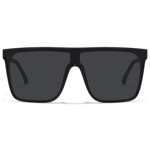 Trendy Square Oversized Sunglasses for Women Men Retro Flat Top Shield Sun Glasses UV Protection Once Piece Lens