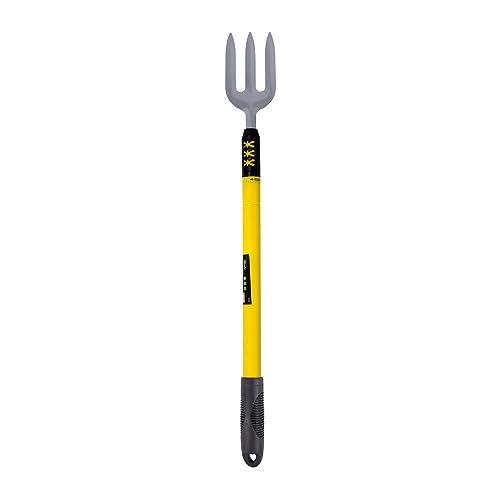 1x Yellow Telescopic Stainless Steel Hand Fork - Small Mini Weeding Digging Planting Garden Border Gardening Tools Set - By Green Blade
