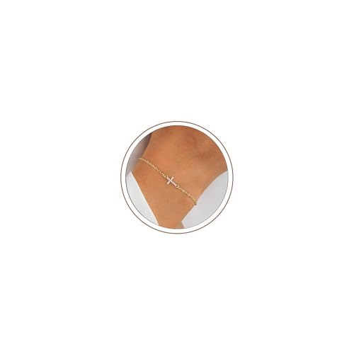 Turandoss Bracelet en Or avec Croix pour Femmes et Filles – Délicat Bracelet Ajustable 14K Bijoux Chrétiens Personnalisés Cadeaux pour Femmes et Filles,...