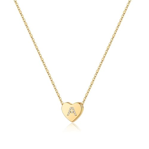 M MOOHAM Initial Heart Necklace for Girls Women, Dainty Cubic Zirconia Initial Heart Pendant Necklace for Women Girls Jewelry Gifts