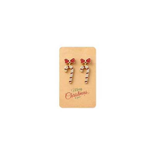 Christmas Earrings for Women Rhinestone Candy Cane Earrings Red Bow Cute Gifts Stocking Stuffers White Elephant Gift Ideas for Christmass Outfits