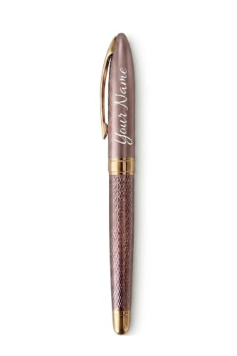 Image of Personalized Name Engraved Ball Pen | Stainless Steel Premium Blue Pen | Custom Name Pen for Gift,Corporate Gift | Smooth Writing Refillable Ballpoint Pen for Men Women (Rose Gold Brown)