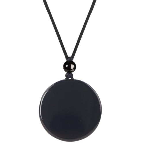 Anjiucc Natural Gemstone Tree of Life Black Obsidian/Golden Obsidian Pendant Necklace for Male and Female Necklace (Black obsidian 1)
