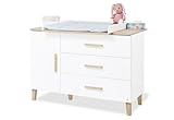 PINOLINO Wickelkommode „Lumi” extrabreit, mit abnehmbarem Wickelaufsatz, 3 Schubkästen und 1 Tür, Self-Soft-Close, weiß