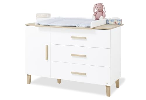 PINOLINO Wickelkommode „Lumi” extrabreit, mit abnehmbarem Wickelaufsatz, 3 Schubkästen und 1 Tür, Self-Soft-Close, weiß