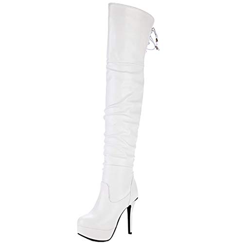 MAVMAX Women's Wide Calf Thigh High Slouchy Stiletto High Heel Platform Boots…