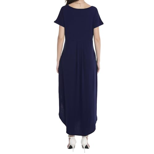Image of Matchstick Women's Flowy Maxi Dress V-Neck Relaxed Loose Fit Short Sleeve Casual Sundress with Pockets Side Split Beach Dress