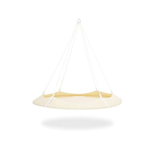 Hangout Pod Free-Hanging Transportable Circular Family Hammock Bed / Hanging Chair / Porch Swing for Garden, Deck, Lawn, Patio and Camping. Cream & White