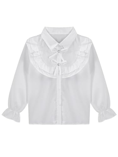 Children Girls Long Sleeve Button Down Shirts White School Uniform Fashion Ruffled Blouse Summer Spring Tops3