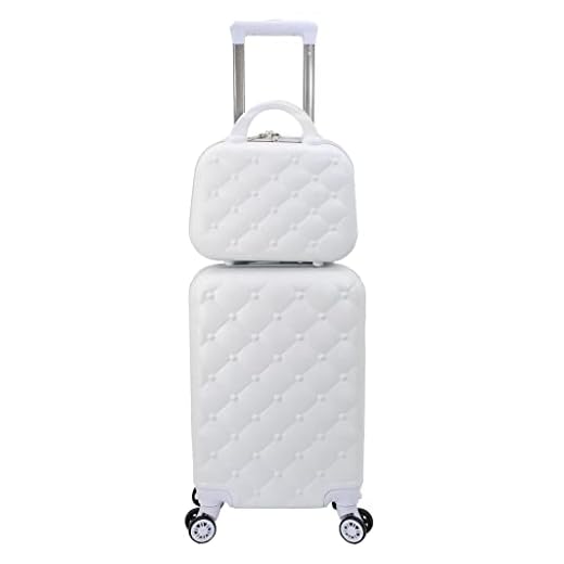 Maleta de Cabina Equipaje de Mano Trolley con Neceser Maleta de 4 Ruedas Desmontables (Blanco)