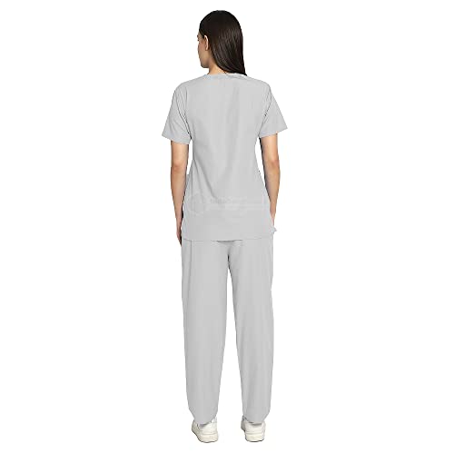 Image of IS IndoSurgicals Faux Wrap Scrub Suits for Doctors Women OT Dress (M, Grey)